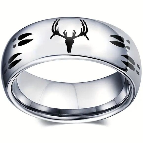 Other - Fashionable Titanium Ring with Deer Head and Track Design Silver Color Size 6